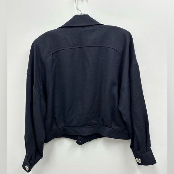 Ellen Tracy Black Bomber Jacket with Silver Accents - Picture 14 of 15